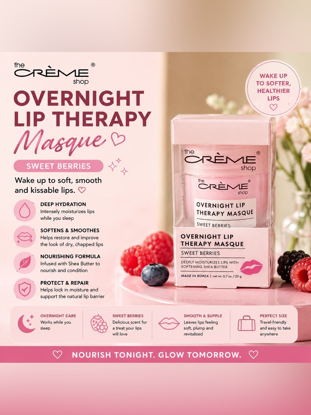 💋 The Crème Shop Overnight Lip Therapy Masque – Sweet Berries 💋